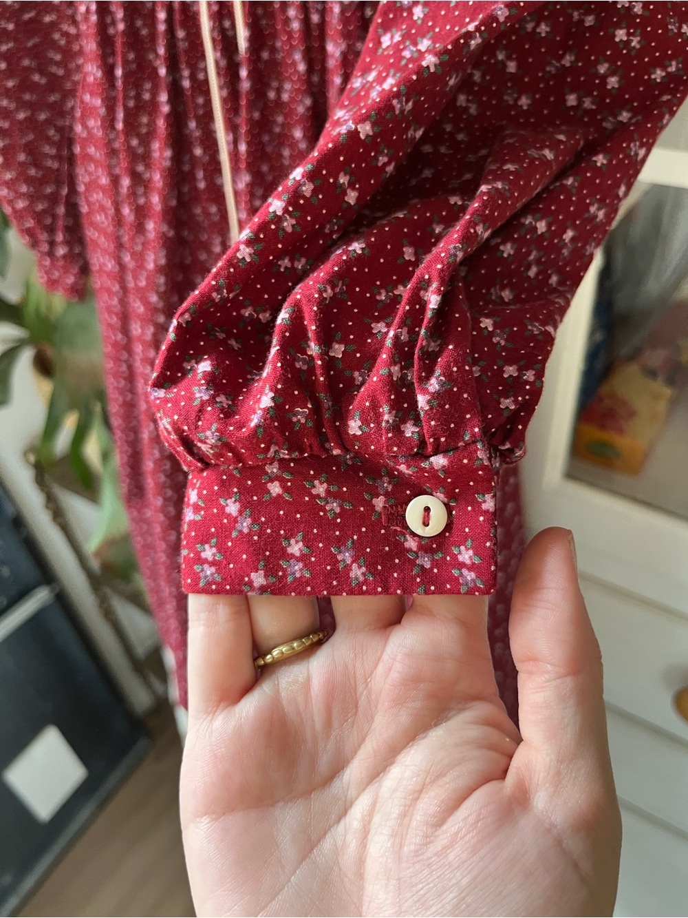 Vintage 70s Gunne Sax Cottagecore Burgundy Red Floral Corset Midi Dress XS - Picture 5 of 16